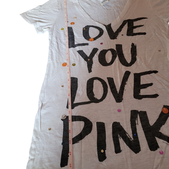 Pink Victoria's Secret T-shirt SP Short Sleeve White "Love you Love Pink" V Neck - Picture 4 of 8